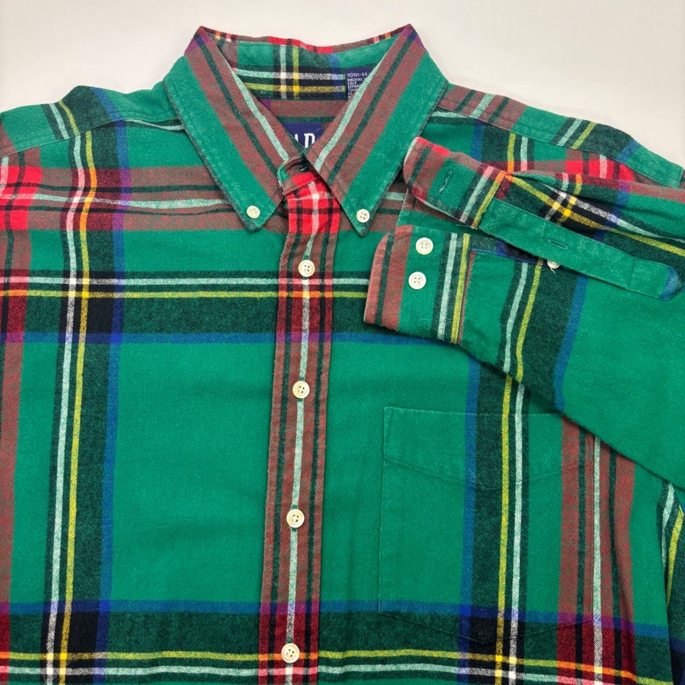 Gap Mens Vintage Green Plaid Flannel Shirt Long Sleeve Cotton Large L